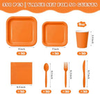 Vyntra 350 Pcs Orange Square Paper Plates and Napkins Set, Serves 50 - Image 2