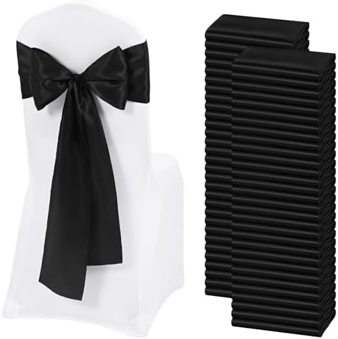 60 PCS Black Satin Chair Sashes, 7 x 108 Inch by REWOMC
