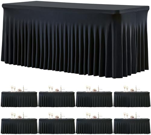 gogoparti 8 Pack Spandex Black Fitted Table Cloth for 6ft Rectangle Tables Black Stretch Tablecloth Table Covers Skirt Banquet Wrinkle Free Tablecloths for Parties Wedding by Gogoparti