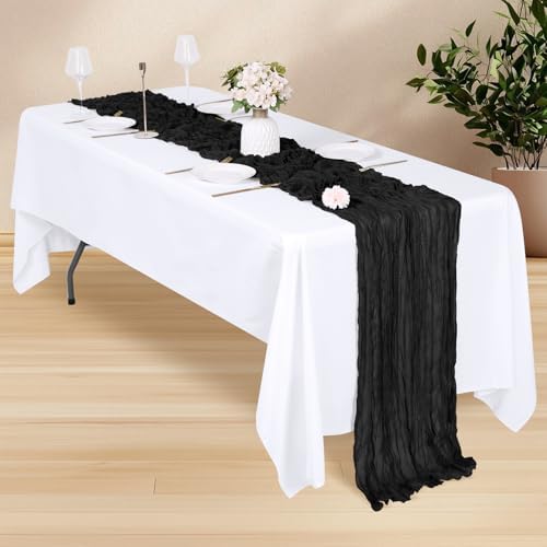 14 Pack Black Cheesecloth Table Runner 17x108 Inch Semi Sheer Boho Gauze Cheese Cloth Fabric Table Runners, for Wedding Party Baby Shower Birthday Home Decor Garden Farmhouse - Image 3