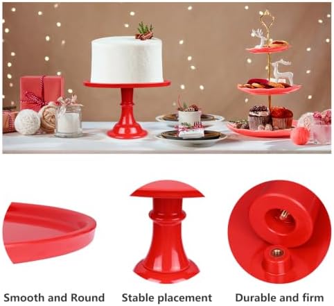Round Cake Stand, 11 Inch, Black, Melamine, Dessert Cupcake Display Tray for Wedding, Birthday, Party, Baby Shower, Christmas (RED) - Image 4