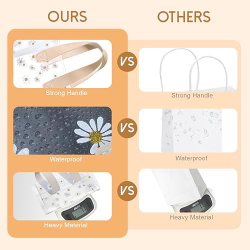 Clysee 24 Pcs Clear Gift Bags Daisy Pattern Transparent PVC Tote,Beige - Image 4