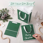 Yeaqee 50 Pack Metallic Paper Gift Bag Bulk with Handle, Green, White - Image 4
