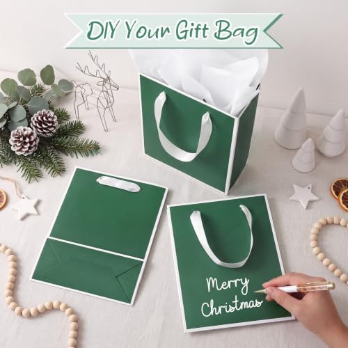 Yeaqee 50 Pack Metallic Paper Gift Bag Bulk with Handle, Green, White - Image 4