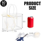 WDSHCR 80 PCS Clear Plastic Gift Bags with Handles, Party Favor Bags with Ribbons, Reusable Goodie Tote Bags for Wedding, Baby Shower, Birthday (Clear 7.8 x 6.3 x 2.8, 80 Pack) - Image 2