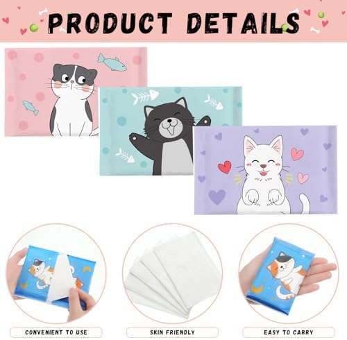 PerKoop 100 Pack Pocket Tissues Travel Slim Packs Small Facial Tissues Wallet Size Toilet Paper for Travel Guest Wedding Supplies, 4 Styles(Cat) - Image 3