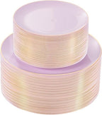 bUCLA 100PCS Purple Plastic Plates - Purple Lavender Disposable with Gold Rim - Include 50 Pieces 10inch Dinner & 50 Pieces 7inch Dessert Plates, Ideal for Party, Birthday & Spring by BUCLA