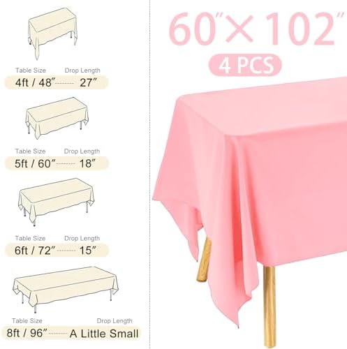 4 Pack Rectangle Tablecloth 60x102 Inch Pink Washable Polyester Table Cover for Wedding Dining Table Buffet Parties Banquet Decoration（Pink） - Image 2