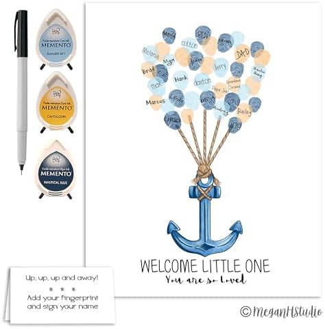 Anchor Fingerprint Poster with Ink Pads and Pen for Nautical Baby Shower, Anchor Themed Baby Shower Thumbprint Guestbook Alternative, Sea Theme Nursery Decor (Navy Blue, 11x14 Inches) - Image 6