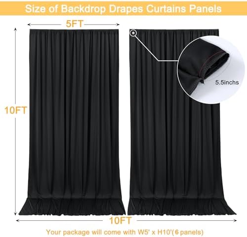 30x10ft Black Backdrop Curtain for Wedding Parties Wrinkle Free Fabric Black Drapes Backdrop Decoration for Baby Shower Birthday Photography Decoration 6 Panels, 5ft x 10ft - Image 5