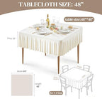 Wish Care 2 Pack Ivory Spandex Tablecloths for 48x48 Inch Square Tables, Stretch Fitted Table Clothes with Pleated Ruffle Skirt for 48” Table, Wrinkle Free and Elastic, for Party Kitchen Home Dining - Image 2