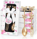 30 Pcs Butterfly Wedding Forks and Spoon Set with Pink Gift Box by KBDHYY