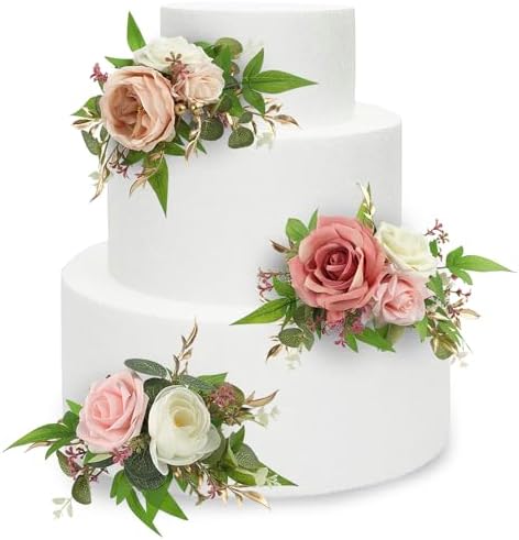 Rinlong 3Pcs Premade Cake Flowers, Pink Wedding Cake Decor by RinlongFlower