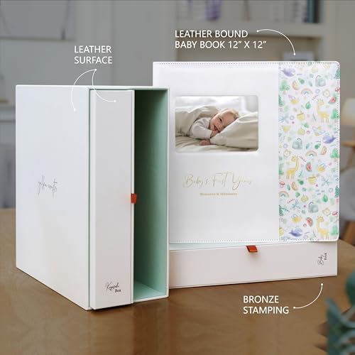 Keepsake Baby Memory Book with Keepsake Box Girl Boy - Timeless Leather-Bound Baby Milestone Book | Baby Book Keepsake and Baby Photo Memory Box to Record Baby Shower to Age 5 - Beautiful Gift - Image 2