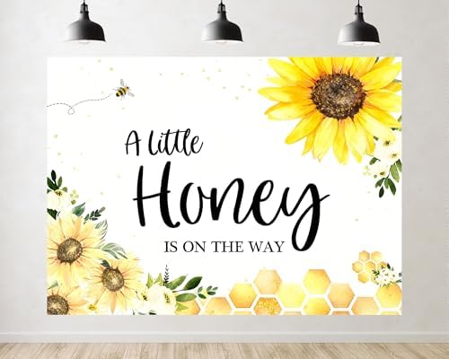 Trykid 8x8ft Sunflower Baby Shower Backdrop A Little Honey is on The Way Theme Honeycomb Photography Background Gender Reveal Party Decorations Photoshoot Studio Props Fabric by Unknown