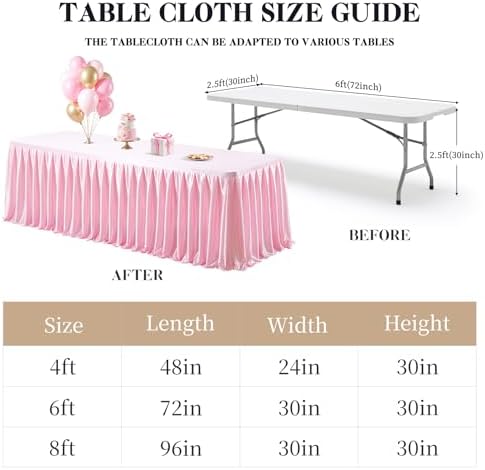 Wish Care Pink Satin Table Clothes for 6 Foot Rectangle Tables - 6FT Wrinkle Resistant Glitter Rectangle Tablecloths, Party Table Covers for Wedding Banquet, Baby Shower, Birthday, Holiday Dinner - Image 4