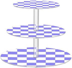J JOYSAY Checkerboard White Light Purple Print Acrylic Cupcake Stand 3 Tier Dessert Table Display Set Clear Cake Stands for Wedding Baby Shower Party Decorations Easy Assembly Pastry Tower by J+JOYSAY