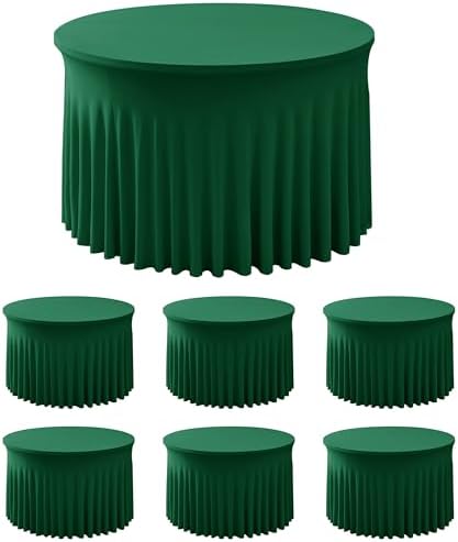 6 Pack Hunter Green Spandex Table Covers for Christmas, 60 Inch Round by HolidayIdeas