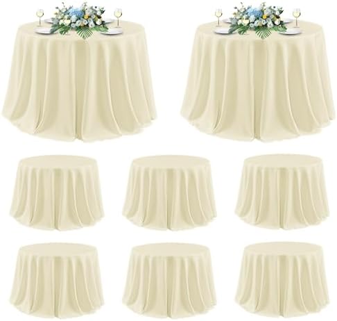 sancua Beige Round Tablecloth 120 Inch Fit 48-96 Inch Tables, 8 Pack by sancua