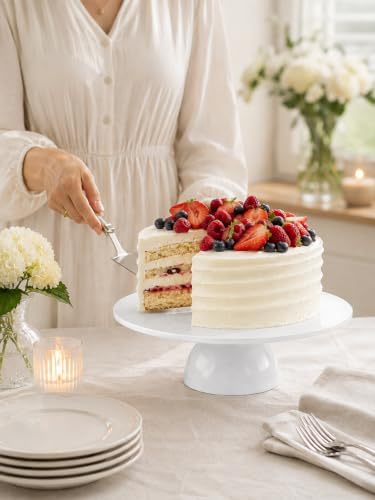 Porcelain Cake Stand, 12 Inch Round Cake Stand Display, White - Image 4