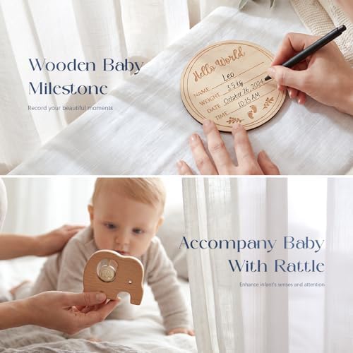 TUZT Baby Shower Gifts for Boys, 9PCS Baby Boy Gifts Baskets with Plush Bear/Blanket/Onesie/Wooden Rattle, Newborn Essential Stuff, Gender Reveal Ideas Infant Newborn Baby Gift Basket - Image 6