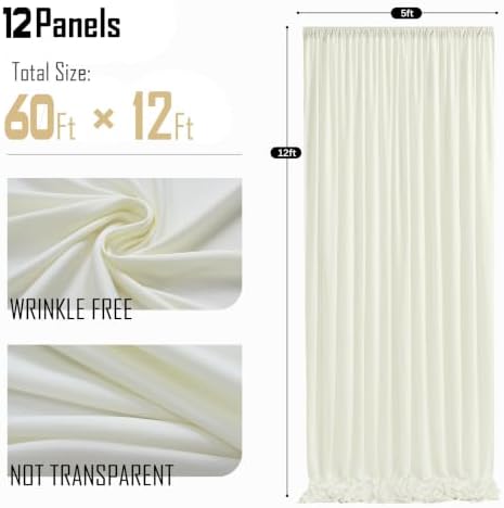 60x12ft Ivory Backdrop Curtain for Wedding Parties, 12 Panels (5x12 ft Each) Wrinkle-Free Dackdrop Curtains, Silky Draping Fabric for Birthday Party, Baby Shower, Photo Background - Image 6