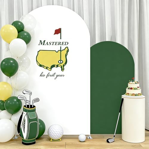 Golf Theme 2 Pcs Arch Backdrop Stand Set with Green & White Covers | 1st Birthday Hole in One Party Decor, Sports Themed Celebration (Golf Mastered,6ft & 5ft) by AOSTO