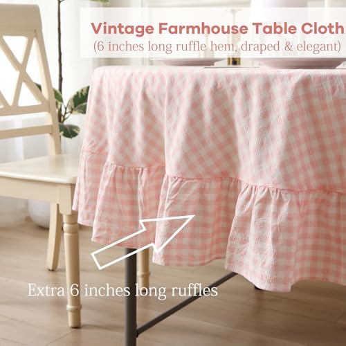 Blush White Gingham Tablecloth Round Dia.90” - Image 5