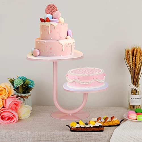 2 Tier Cake Stand, Metal Cupcake Stand Dessert Display Trays of 10/8 Inch, Tall Cake Stand for Wedding, Baby Shower, Home Decor, Throw Events and Parties (Pink) - Image 3