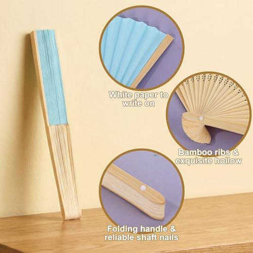 Qunclay 150 Pcs Paper Fans for Weddings Handheld Folding Fan, Bright Color - Image 3