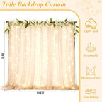 Ledido 10×8ft Beige Tulle Backdrop Curtains with Lights(6 Panels 5×8ft) - Image 2