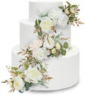 Rinlong 3Pcs Premade Cake Flowers, White Gold Wedding Cake Decor by RinlongFlower