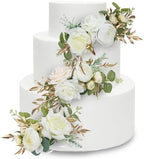 Rinlong 3Pcs Premade Cake Flowers, White Gold Wedding Cake Decor by RinlongFlower