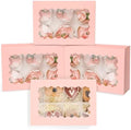 qiqee Pink Auto-pop up 6 Cupcake Boxes with Window 30 Packs Cupcake Box 9.4"x6.1"x3.3" Bakery Boxes For Cupcakes Carrier, Cupcake Containers by Qiqee