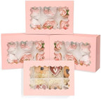 qiqee Pink Auto-pop up 6 Cupcake Boxes with Window 30 Packs Cupcake Box 9.4"x6.1"x3.3" Bakery Boxes For Cupcakes Carrier, Cupcake Containers by Qiqee