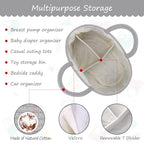 COMSE 2 Pack Baby Diaper Caddy Organizer, Diaper Basket, Baby Car Organizer, Diaper Change Organizer, Portable Tote Bag with Divider, Gift Baskets Empty, Cute Basket, 2 Sizes, Cool Gray - Image 6
