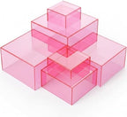 Geelin 6 Pcs Acrylic Risers Cube Stands, Clear Pink, 7 to 12 Inch, Square by Geelin