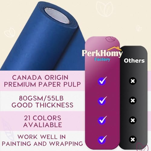 PerkHomy 36" x 2,400" (200') Blue Kraft Paper Roll for Craft Bulletin Board Paper Art Table Covering Crafting Gift Wrapping Bouquet Packing Parcel 80GSM 55LB (Blue, 36" x 200') - Image 3