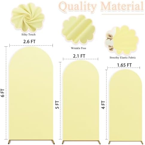 Spandex Arch Cover Set of 3 Yellow Wedding Arch Frame Covers 4ft 5ft 6ft Chiara Arch Backdrop Stand Cover Balloon Arch Covers Round Top Arch Panels Backdrop for Gender Reveal Arch Decorations - Image 2