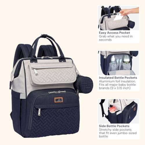 BabbleRoo Diaper Bag Backpack, Multifunction Large Bags with Changing Pad & Stroller Straps Pacifier Case, Unisex Stylish Travel Back Pack Nappy for Moms Dads (Stone Gray Blue) - Image 4