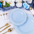 Liacere 350PCS Blue Plastic Plates - Disposable Blue and Gold Plates 50guest Baroque Plastic Dinnerware include 100Plates, 50Pack Pre Rolled Napkins with Silverware 50Cups for Wedding&Party - Image 5