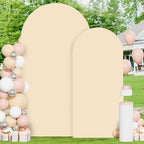 FOTSHARER Beige Wedding Arch Cover 6FT 7.2FT Spandex Fit Arch Covers Stretchy Backdrop Set of 2 Balloon Arch Stand Cover Chiara Arched Backdrop Cover for Baby Shower Birthday Party Decorations - Image 6