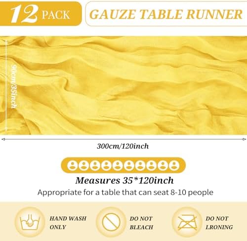 YMHPRIDE 12 Pack Cheesecloth Table Runner 35x120in Yellow Table Runner - Image 2