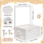 Yerliker Wooden Baby Shower Crate Closet Baby Shower Gifts Basket Storage Crate Hamper with Handle Personalized Basket for Newborn Boys Girls Pregnancy Gifts(White,Cloudy, Rainbow) - Image 2