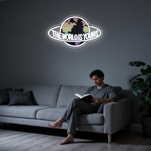 The World is Yours Neon Sign, Led Neon Light Signs for Wall Decor Colorful Planet LED Light up Sign Lamp for Game Room Man Cave Bedroom Bar Birthday Graduation Gift Dimmable USB Powered(16.2"*10.6") - Image 2