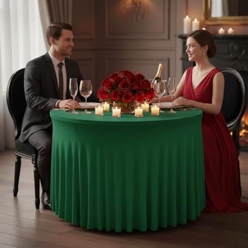 6 Pack Hunter Green Spandex Table Covers for Christmas, 60 Inch Round - Image 4