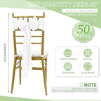 50 PCS Cheesecloth Chair Sashes Bows Wedding Aisle Decorations Chair Ribbon Ties Back Sash for Wedding Party Events Banquet Chair Cover Decoration (White) - Image 2