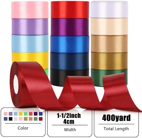 NESCCI 16 Colors 400 Yards Ribbon,1-1/2 Inch Satin Ribbon - Image 4