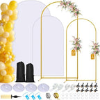 Metal Arch Backdrop Stand and Cover Set of 2, 7.2ft 6ft Gold Party Back drop Arch Stand with Spandex White Background Covers Balloon Garland Kit for Birthday Parties Wedding Ceremony Baby Shower Décor by LifeisLuck