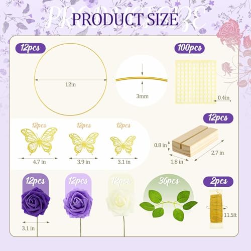 Vercraft 12 Set Butterfly Hoop Centerpieces,White, Purple, Purple,Round - Image 2
